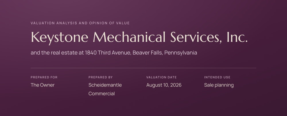 The cover of a Scheidemantle Commercial valuation report
